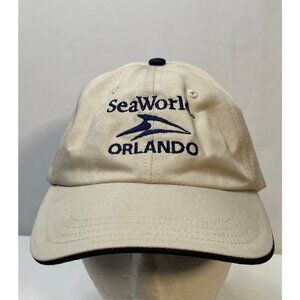 SeaWorld Orlando hat cap adult 7" strap back pony tail beige cream